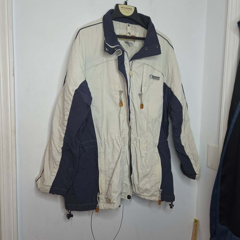 Free Country Mens XL Ski Jacket Cream Navy Blue Colorblock Nylon Full Zip Coat